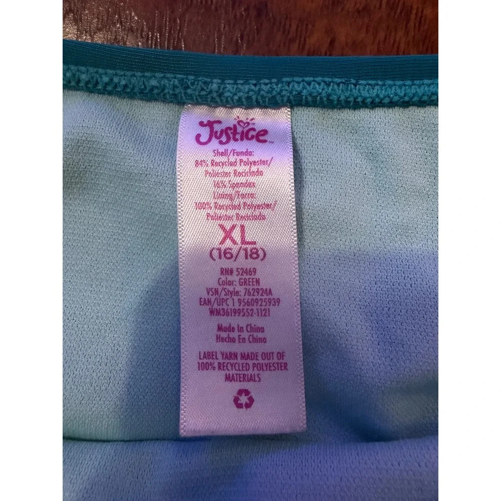 Justice Tankini Swimsuit Kids XL 16/18 Teal Floral Ruffle Excellent 2-Piece Set